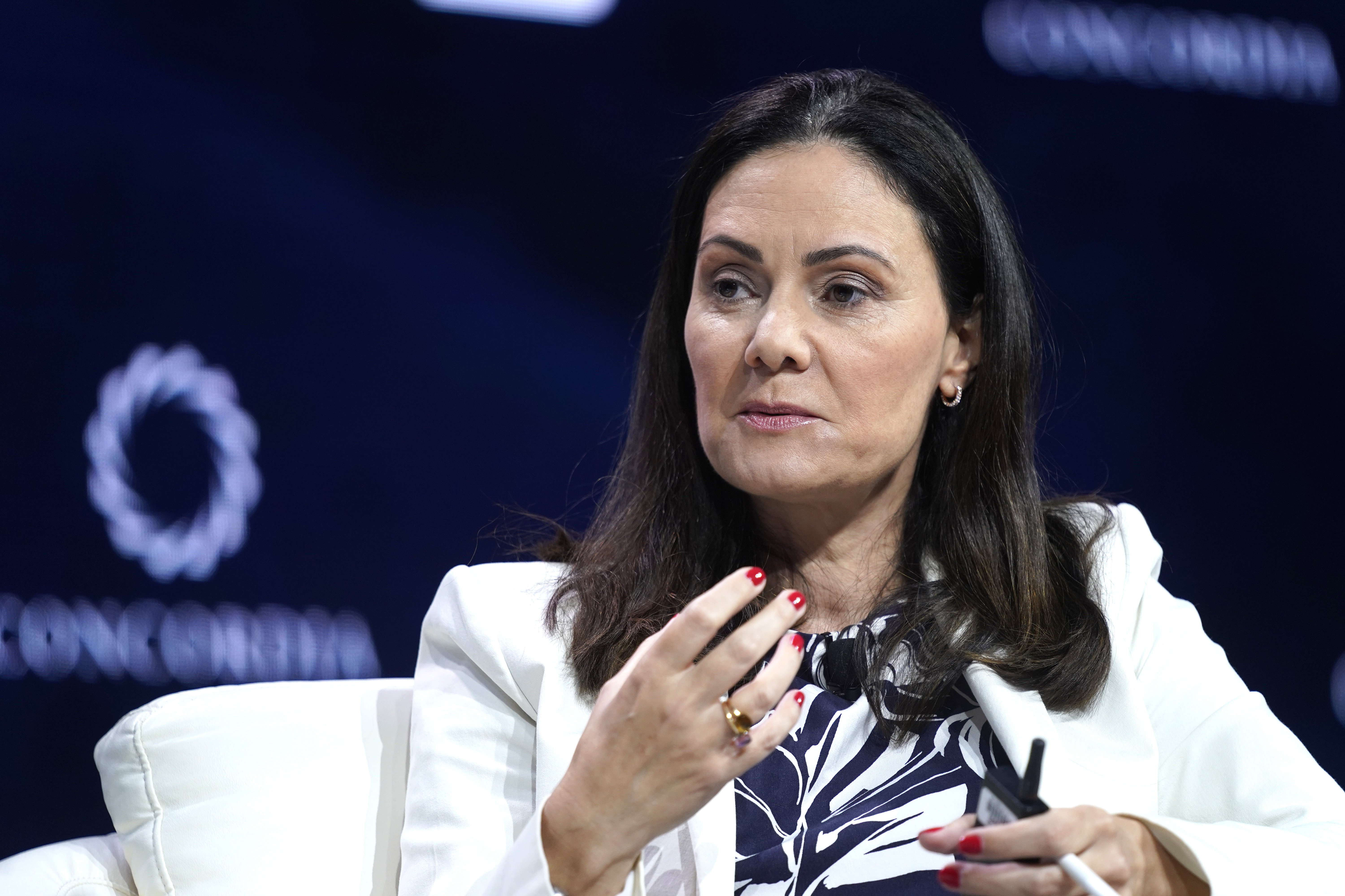 Ghislane Guedira, Chief Financial Officer, OCP Group, speaks onstage during the 2019 Concordia Annual Summit. Source: AFP