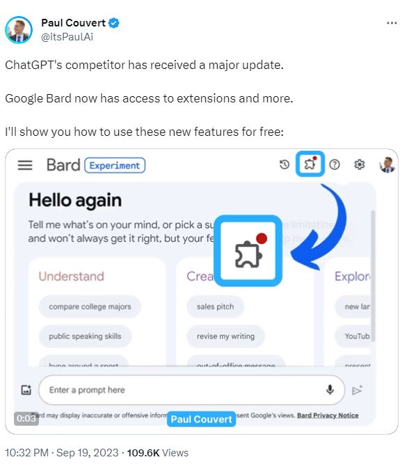 Google unveils Bard Extensions.